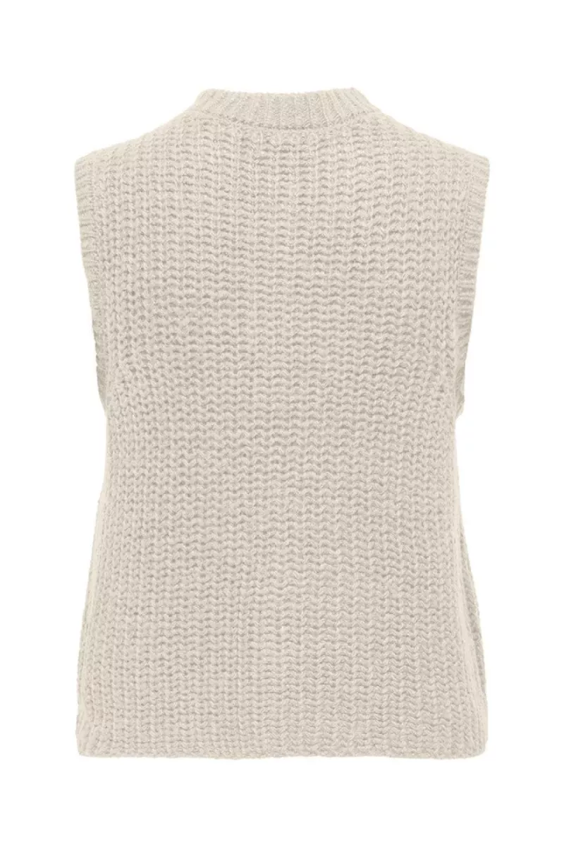 JDY-JDYMABEL S/L O-NECK BUTTON VEST KNT-15359417-Birch-CREME