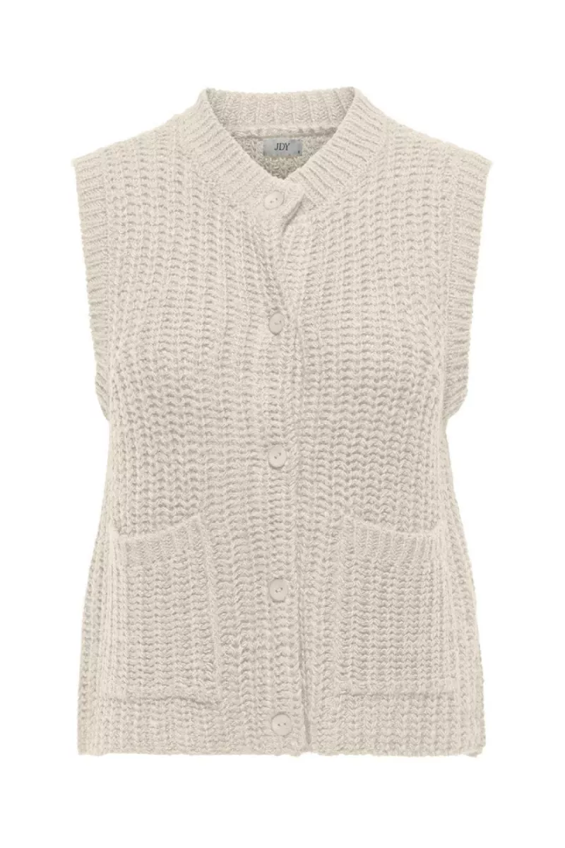JDY-JDYMABEL S/L O-NECK BUTTON VEST KNT-15359417-Birch-CREME