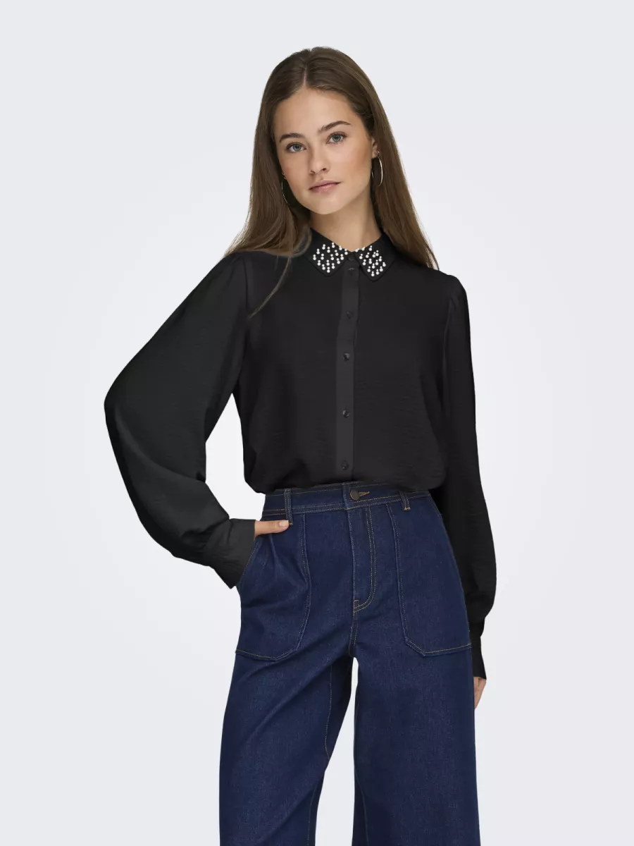 JDY-JDYRACHEL LIFE L/S BEADED SHIRT WVN-15333539-Black-BLACK