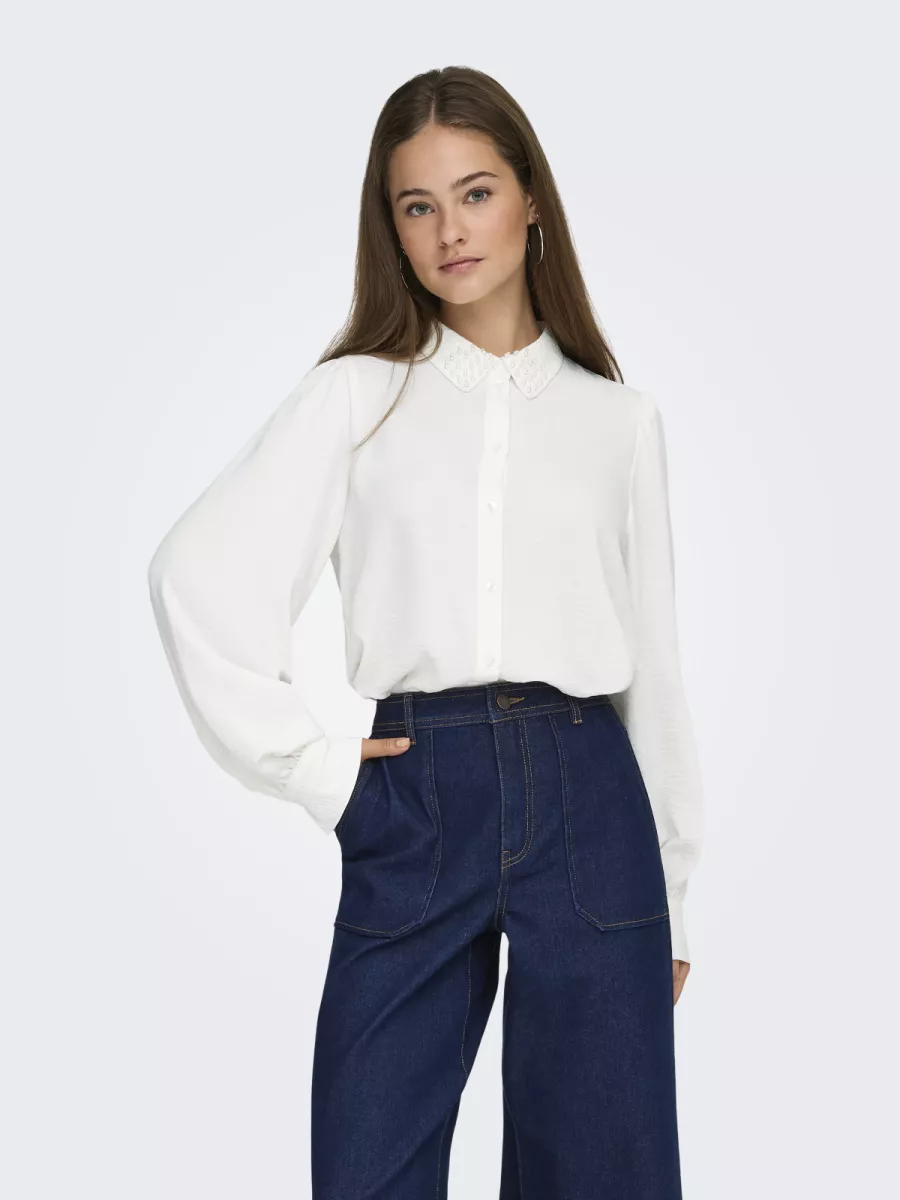 JDY-JDYRACHEL LIFE L/S BEADED SHIRT WVN-15333539-Cloud Dancer-CREME