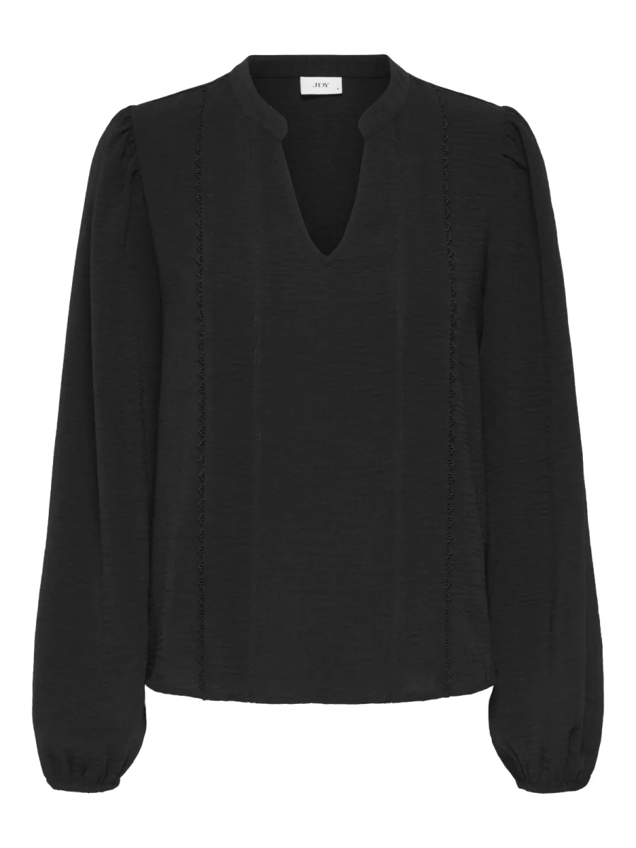 JDY-JDYRACHEL LIFE L/S V-NECK TOP WVN-15355360-Black-BLACK