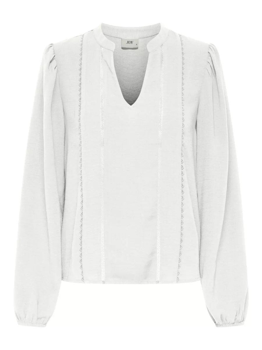 JDY-JDYRACHEL LIFE L/S V-NECK TOP WVN-15355360-Cloud Dancer-CREME