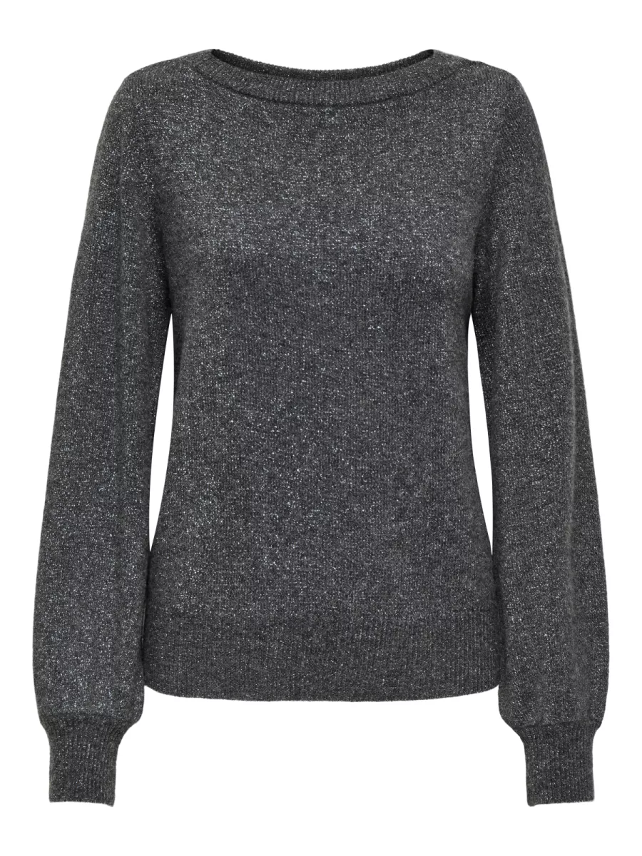 JDY-JDYRUE GLITTER L/S BOAT PULLOVE KNT-15330648-Dark Grey Melange-DONKER GRIJS/GRAFIET