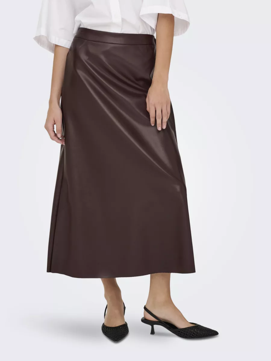 JDY-JDYSALUD LONG PU SKIRT JRS-15359993-Chocolate Torte-CHOCOLADE