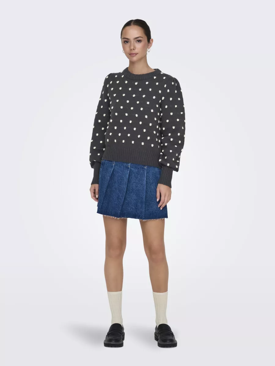 JDY-JDYSIGRID LIFE L/S ON PUFF PULL KNT-15304813-Dark Grey Melange-DONKER GRIJS/GRAFIET