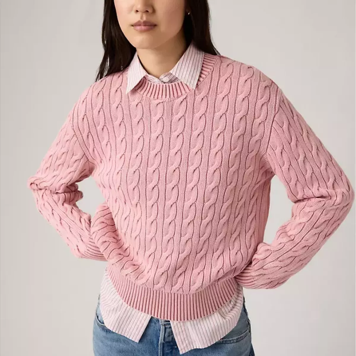 LEVI STRAUSS-Boyfriend Cable Crew Po Garment Dyed Pe-0037S-0006-LICHT ROSE