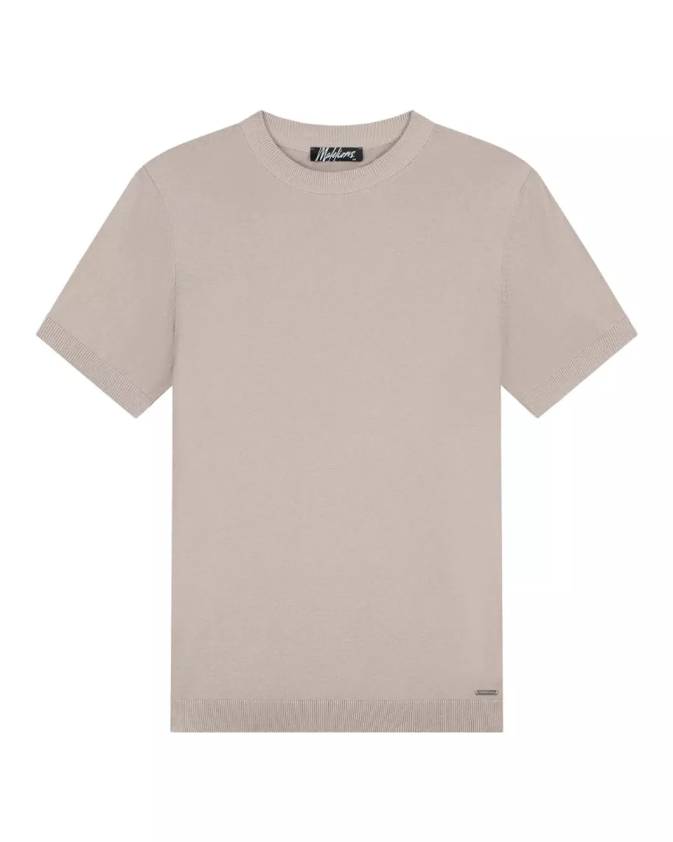 MALELIONS-Malelions men knitted t-shirt-MM2-AW25-28-099 Sand-ZAND