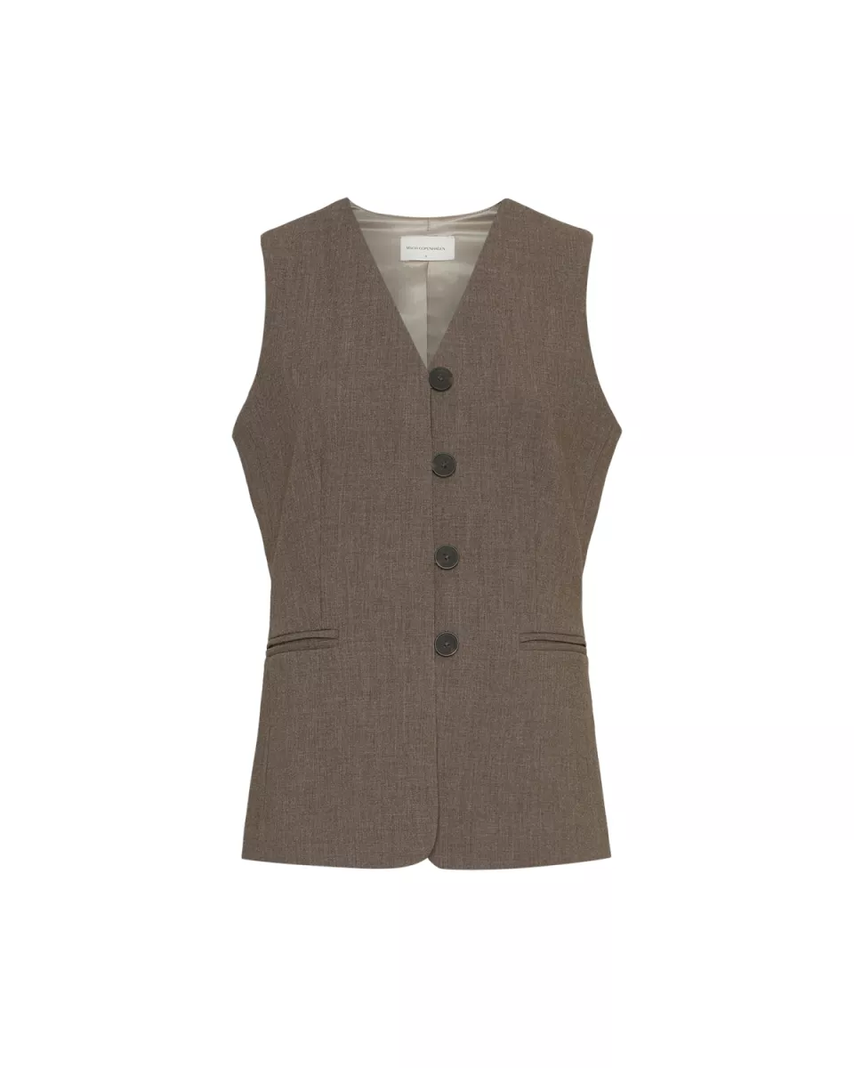 MOSS COPENHAGEN-Rosina Michelle Waistcoat-19231-Slate Black Melange-TAUPE