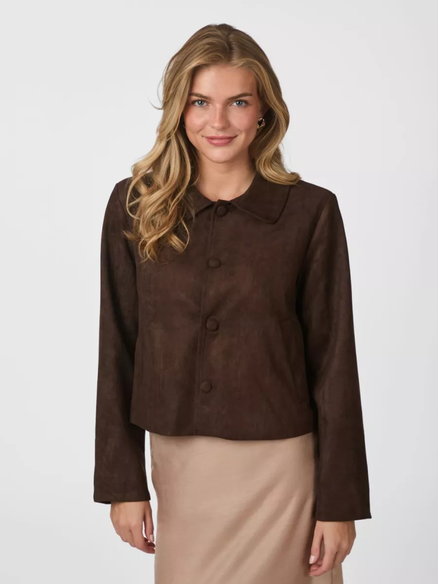 Neo Noir-Nilo Faux Suede Jacket-165954-676 Dark Brown-DONKER BRUIN