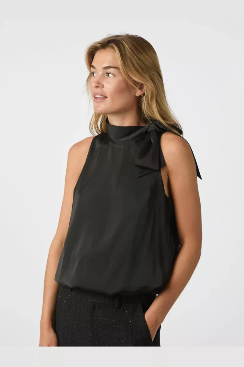 Neo Noir-Veda Drapy Satin Top-166605-100 Black-ZWART
