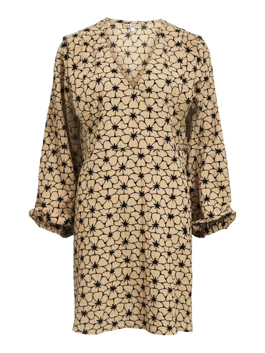 OBJECT-OBJDEA L/S RE V-NECK SHORT DRESS 14-23047662-Tannin-BRUIN