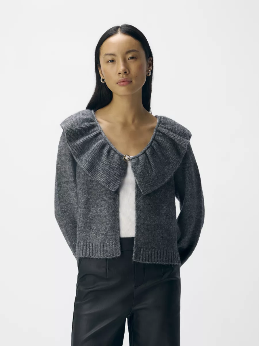OBJECT-OBJDENISI L/S LO KNIT CARDIGAN NOOS-23047269-Medium Grey Melange-GRIJS MELEE