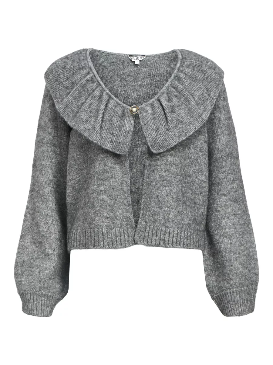 OBJECT-OBJDENISI L/S LO KNIT CARDIGAN NOOS-23047269-Medium Grey Melange-GRIJS MELEE