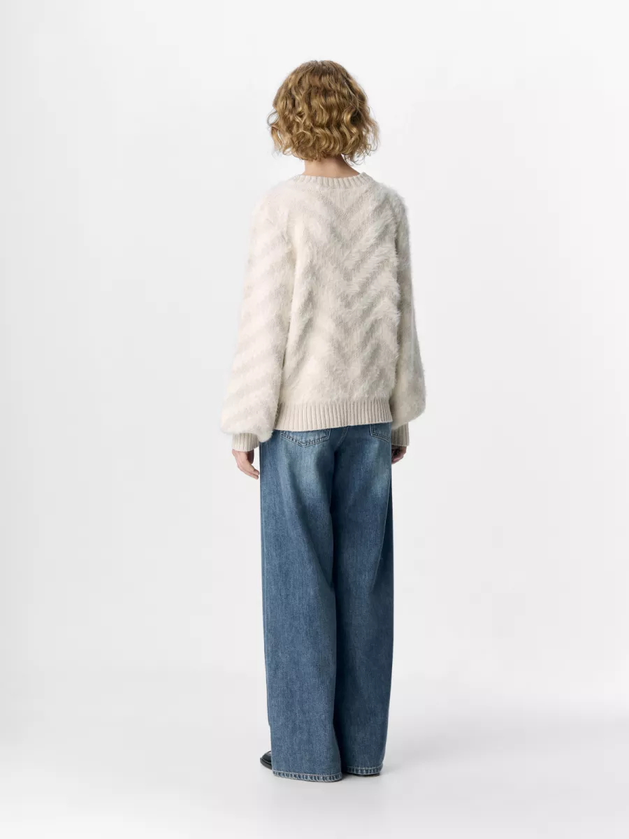 OBJECT-OBJHOLLOW L/S RE KNIT PULLOVER NOOS-23047266-White Sand-ZAND