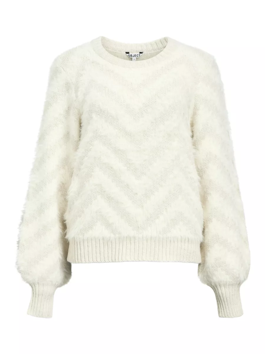 OBJECT-OBJHOLLOW L/S RE KNIT PULLOVER NOOS-23047266-White Sand-ZAND
