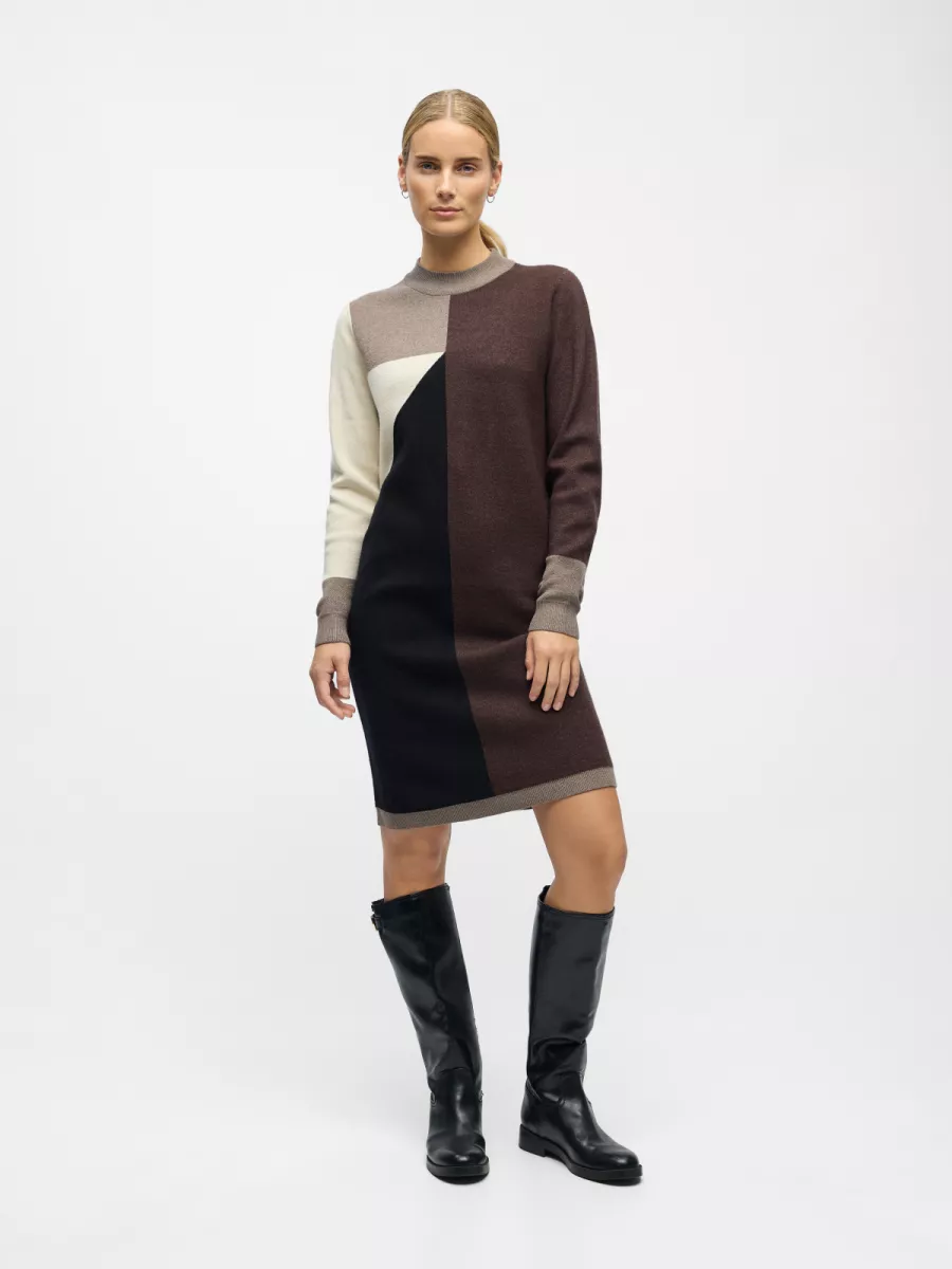 OBJECT-OBJRAY L/S KNIT DRESS AOP NOOS-23040957-Morel-BRUIN