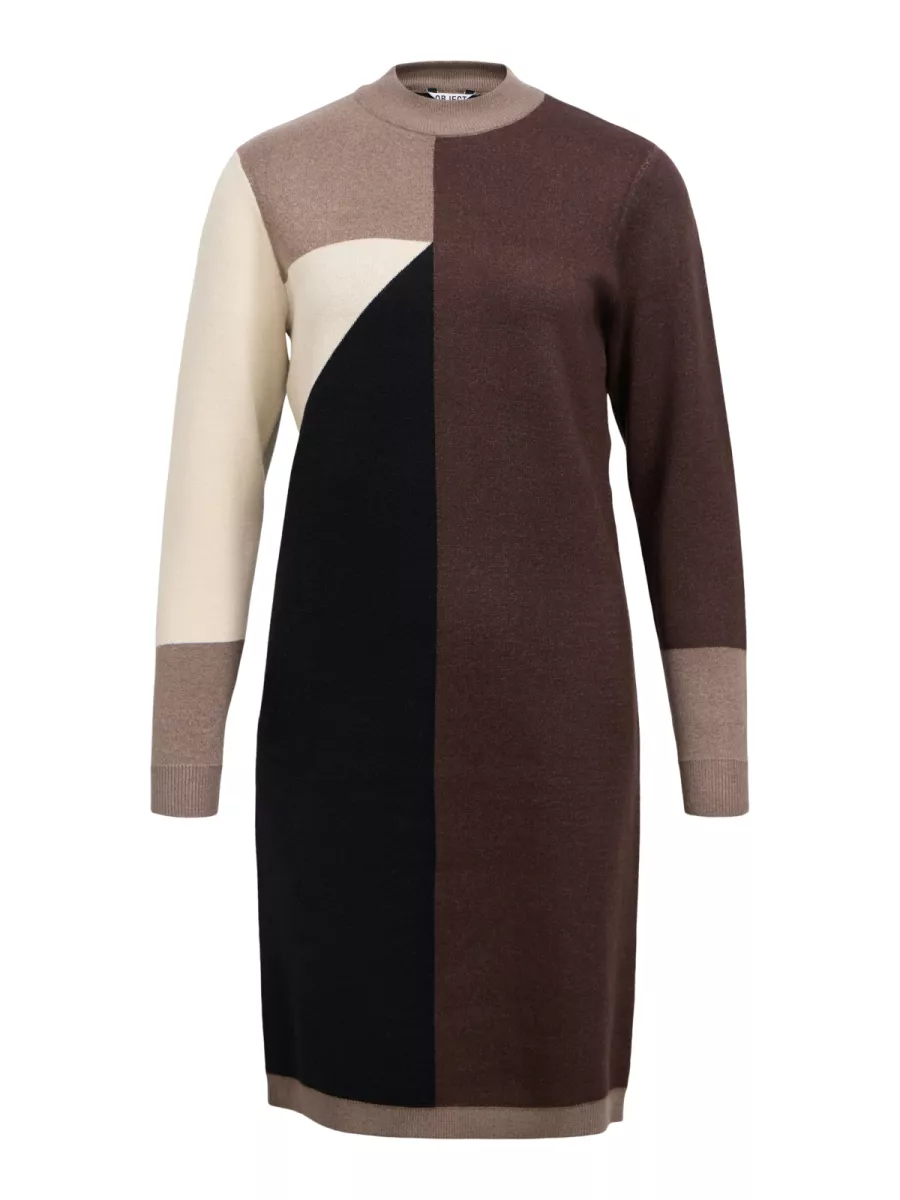 OBJECT-OBJRAY L/S KNIT DRESS AOP NOOS-23040957-Morel-BRUIN