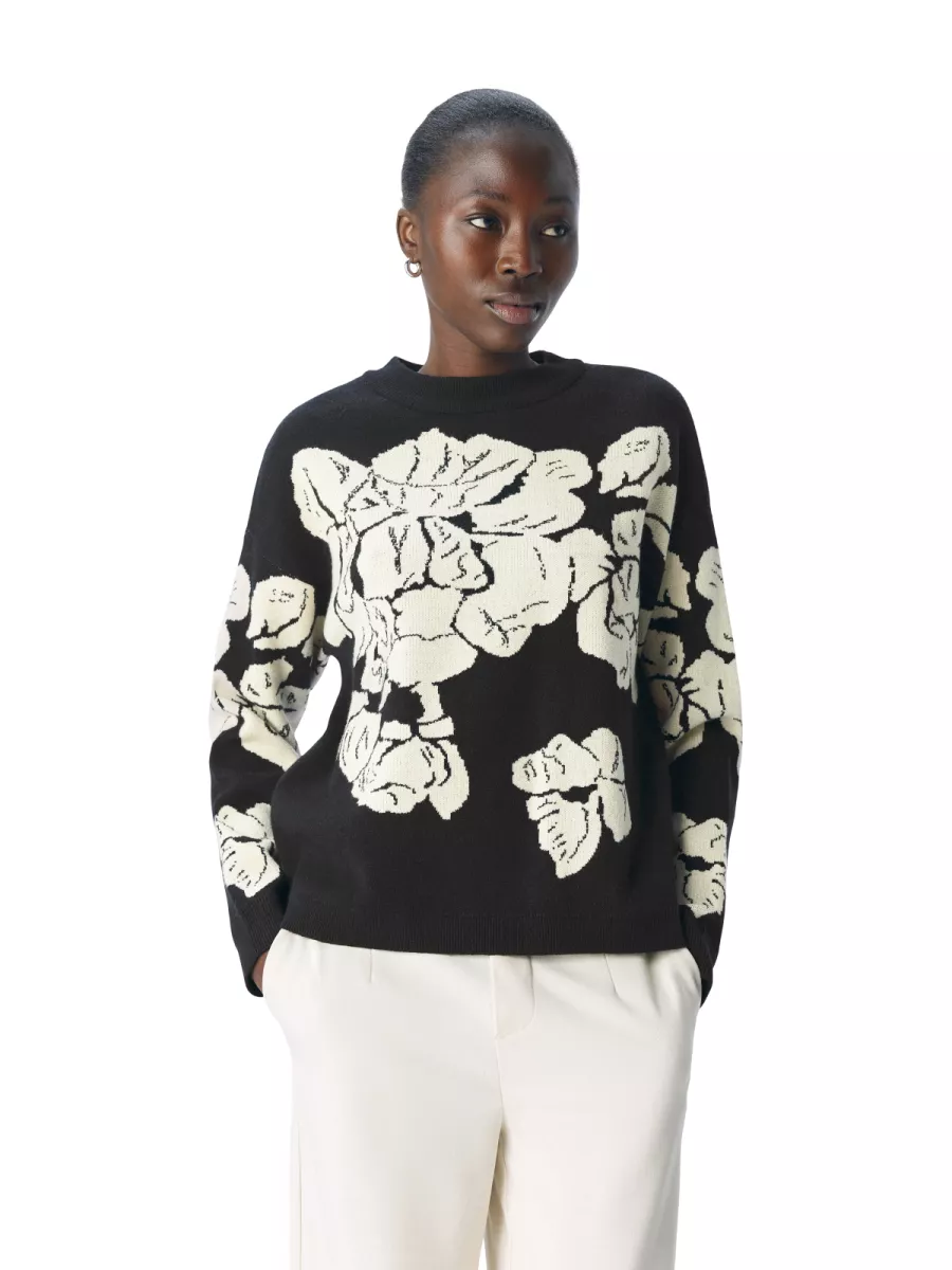 OBJECT-OBJRAY LO L/S KNIT PULLOVER AOP NOO-23044642-Black-BLACK