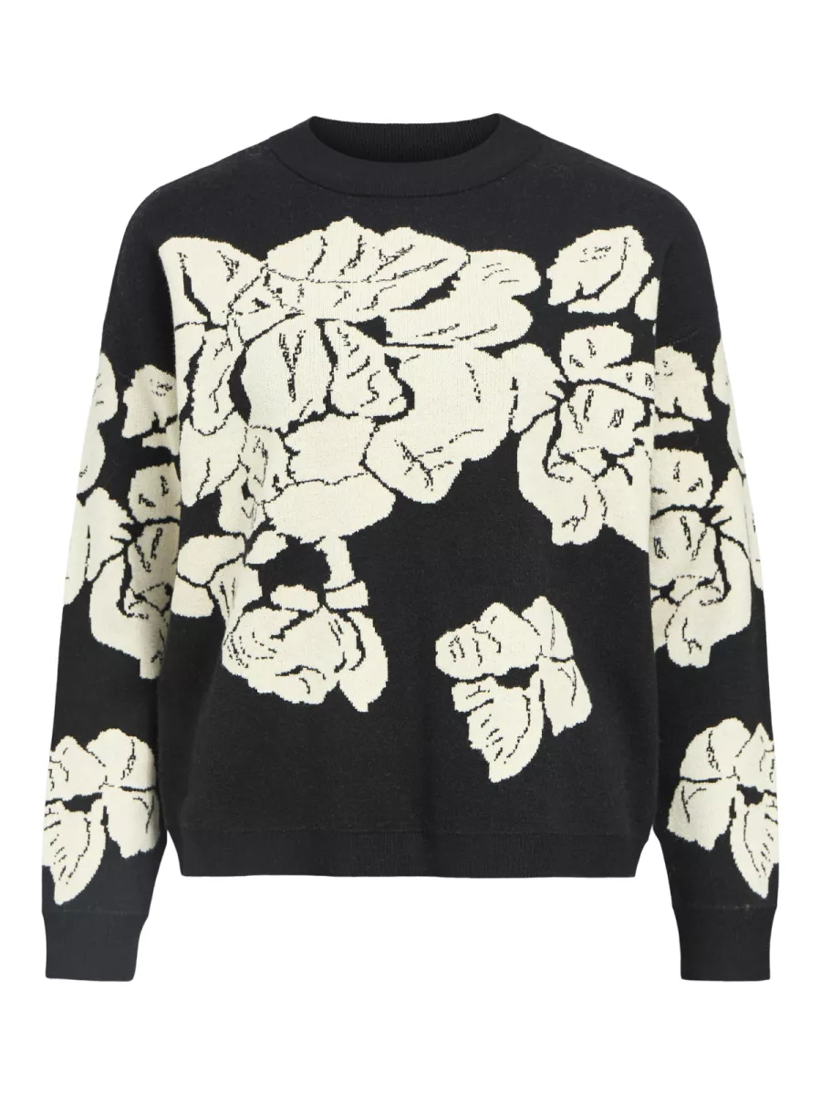 OBJECT-OBJRAY LO L/S KNIT PULLOVER AOP NOO-23044642-Black-BLACK