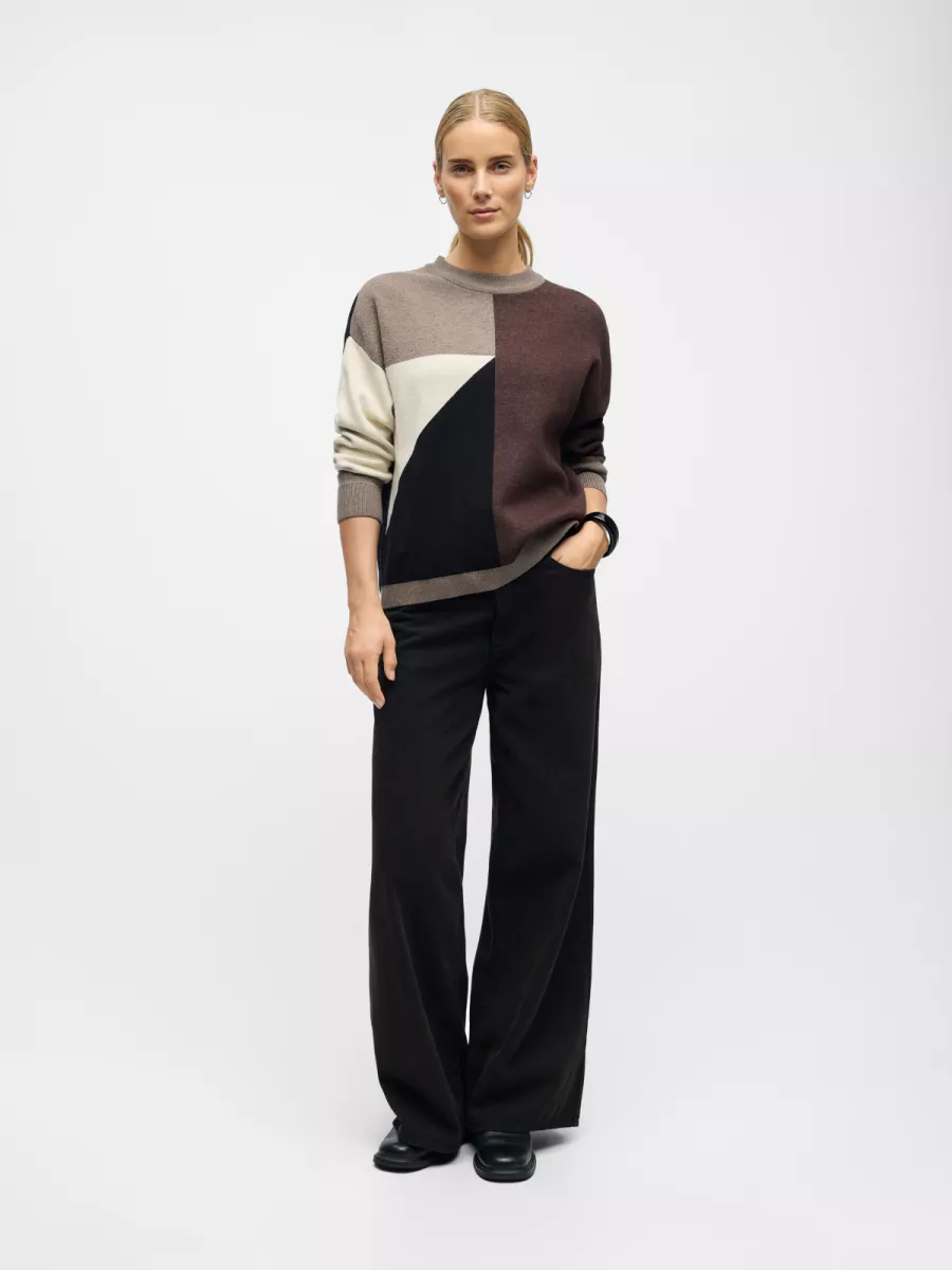 OBJECT-OBJRAY LO L/S KNIT PULLOVER AOP NOO-23044642-Morel-BRUIN