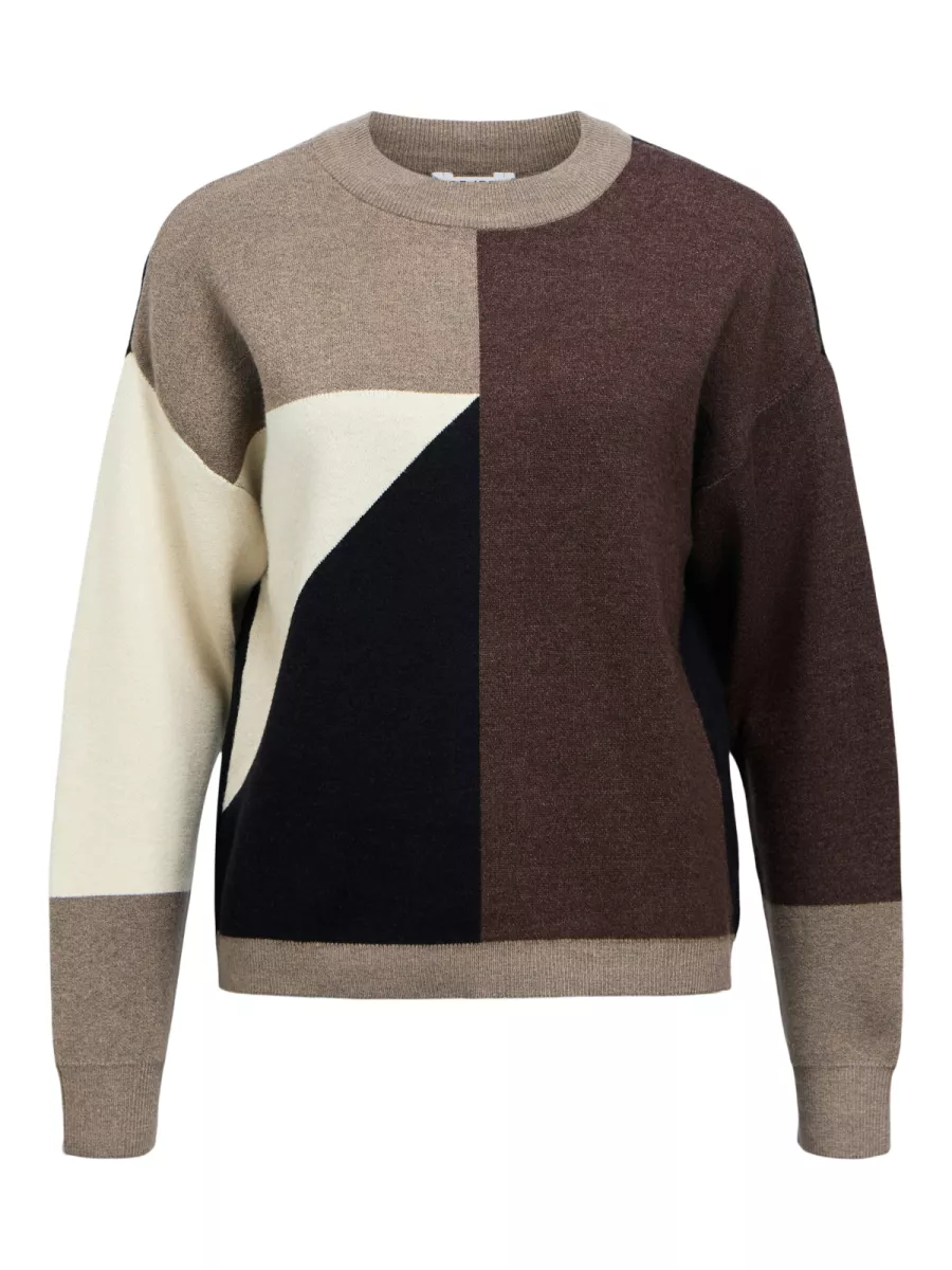 OBJECT-OBJRAY LO L/S KNIT PULLOVER AOP NOO-23044642-Morel-BRUIN