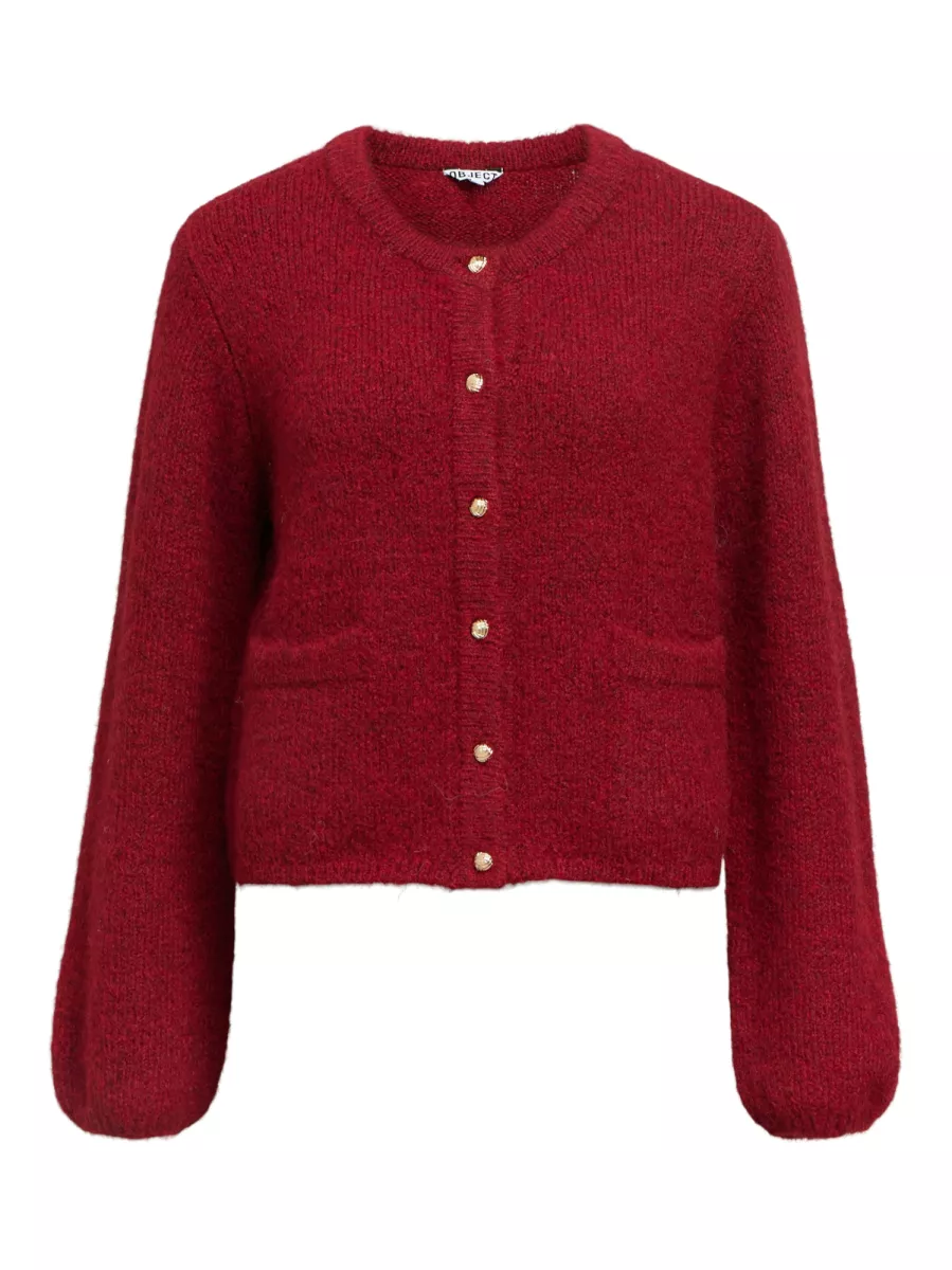 OBJECT-OBJSAGGIA RE L/S KNIT CARDIGAN NOOS-23046886-Karanda Red-ROOD
