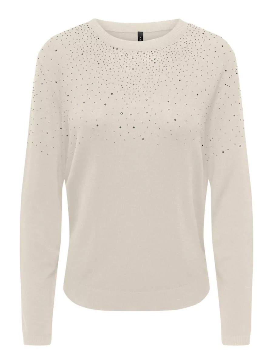 ONLY-ONLANABELLA LS BLING O-NECK KNT-15355228-Birch-CREME