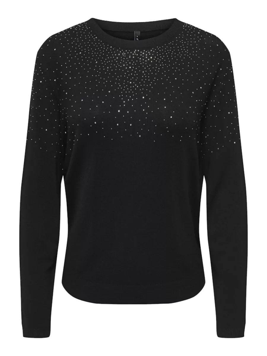 ONLY-ONLANABELLA LS BLING O-NECK KNT-15355228-Black-BLACK