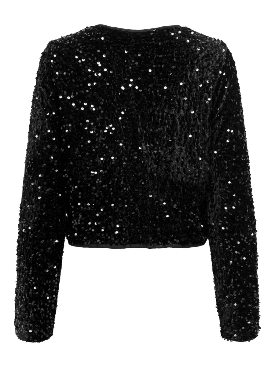 ONLY-ONLANIKA SEQUINS LS BOW TOP WVN CS-15339412-Black-BLACK