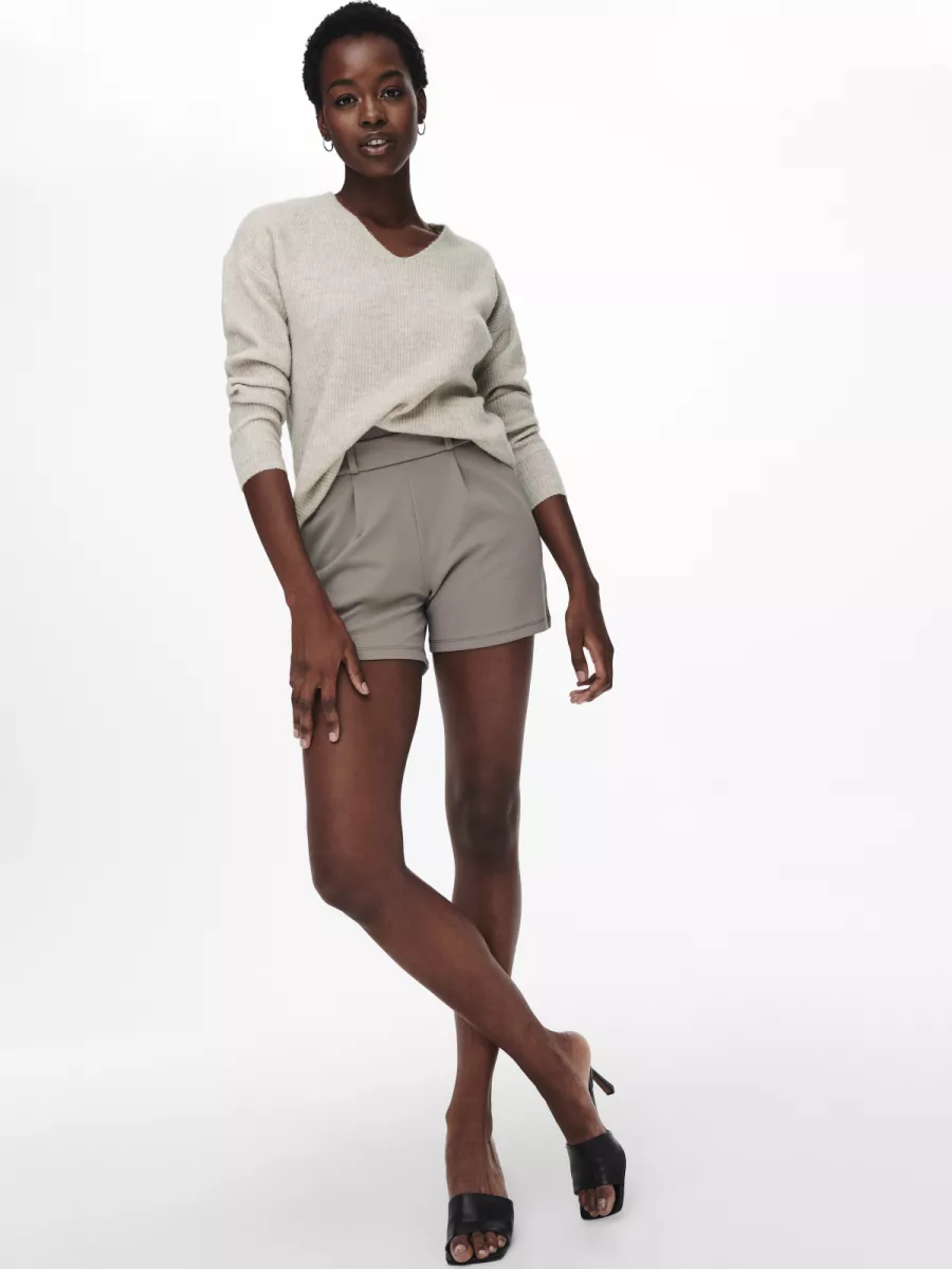 ONLY-ONLCAMILLA V-NECK L/S PULLOVER KNT-15204588-Pumice Stone-STONE