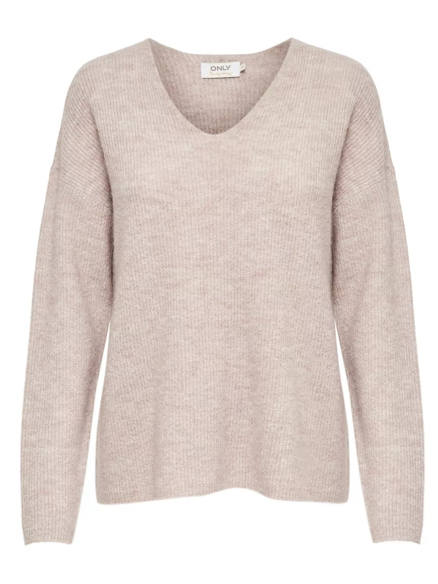 ONLY-ONLCAMILLA V-NECK L/S PULLOVER KNT-15204588-Pumice Stone-STONE