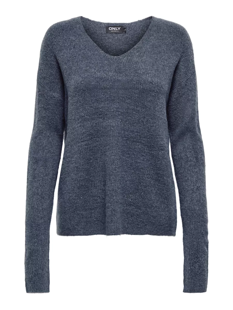 ONLY-ONLCAMILLA V-NECK L/S PULLOVER KNT-15204588-Vintage Indigo-INDIGO