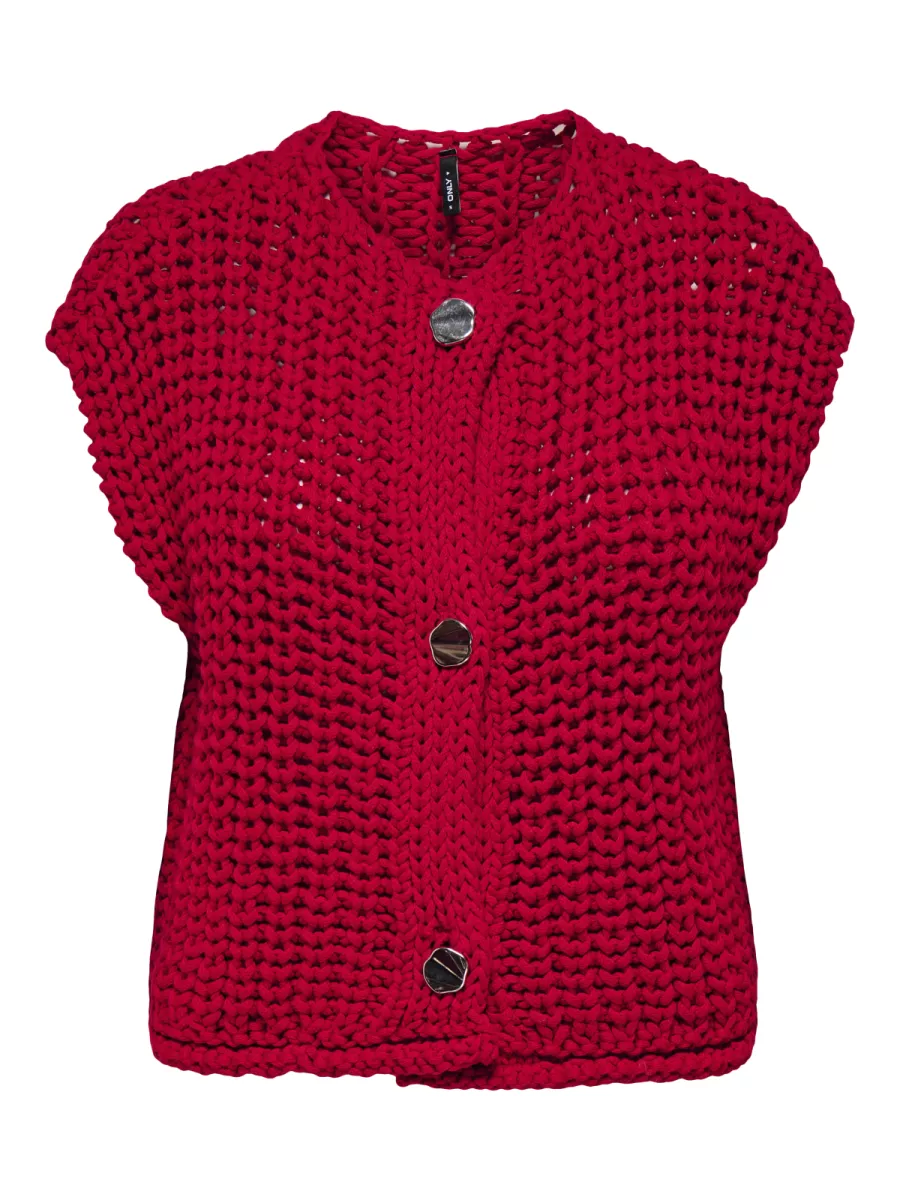 ONLY-ONLCHLOE SS RIB BUTTON VEST KNT-15352208-Salsa-DONKER ROOD