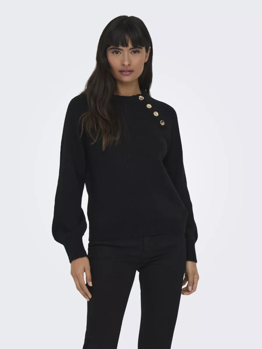 ONLY-ONLEMMA LIFE LS BUTTON ONECK KNT NO-15302253-Black-BLACK