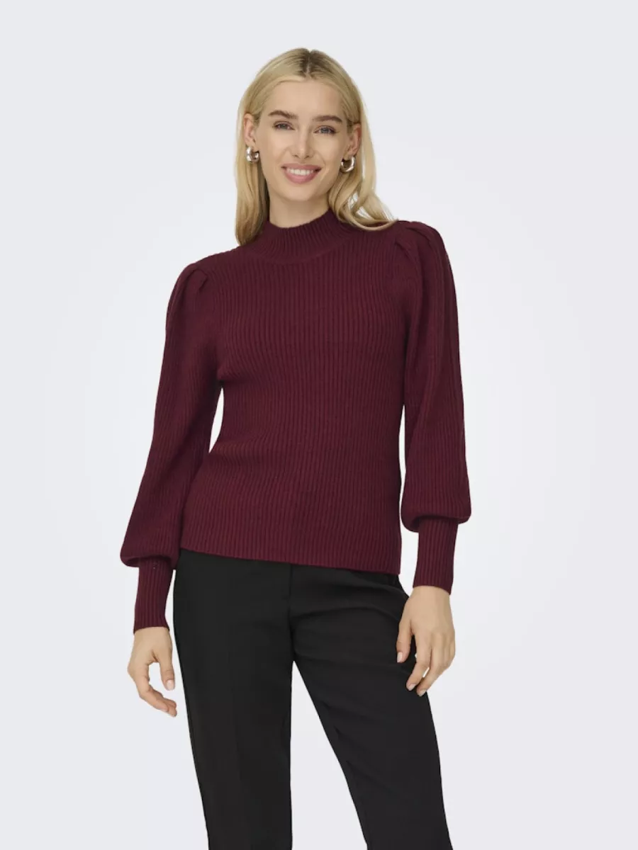 ONLY-ONLKATIA L/S HIGHNECK PULLOVER KNT-15232494-Cabarnet-BORDEAUX