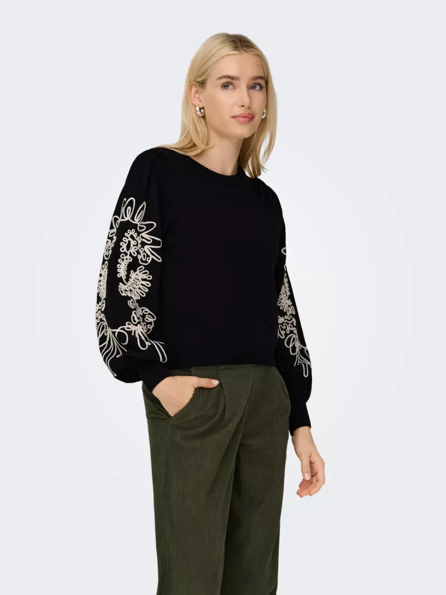 ONLY-ONLMAGNOLIA LS DETAIL LONG PULLOVER-15367757-Black-BLACK