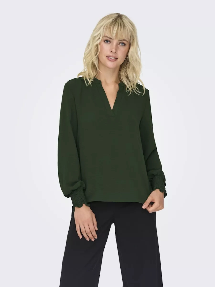 ONLY-ONLMETTE V-NECK LS SMOCK TOP NOOS W-15284309-Duffel Bag-GROEN