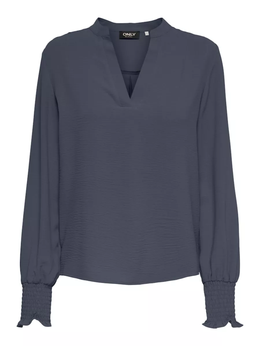 ONLY-ONLMETTE V-NECK LS SMOCK TOP NOOS W-15284309-Ombre Blue-BLUE