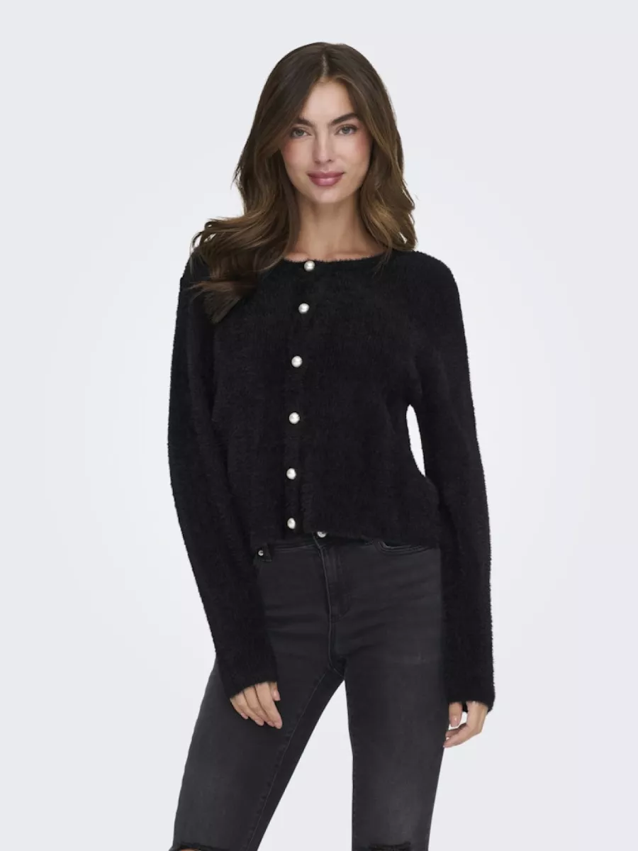 ONLY-ONLPETRA LS PEARL O-NECK CARDI CC K-15350655--BLACK