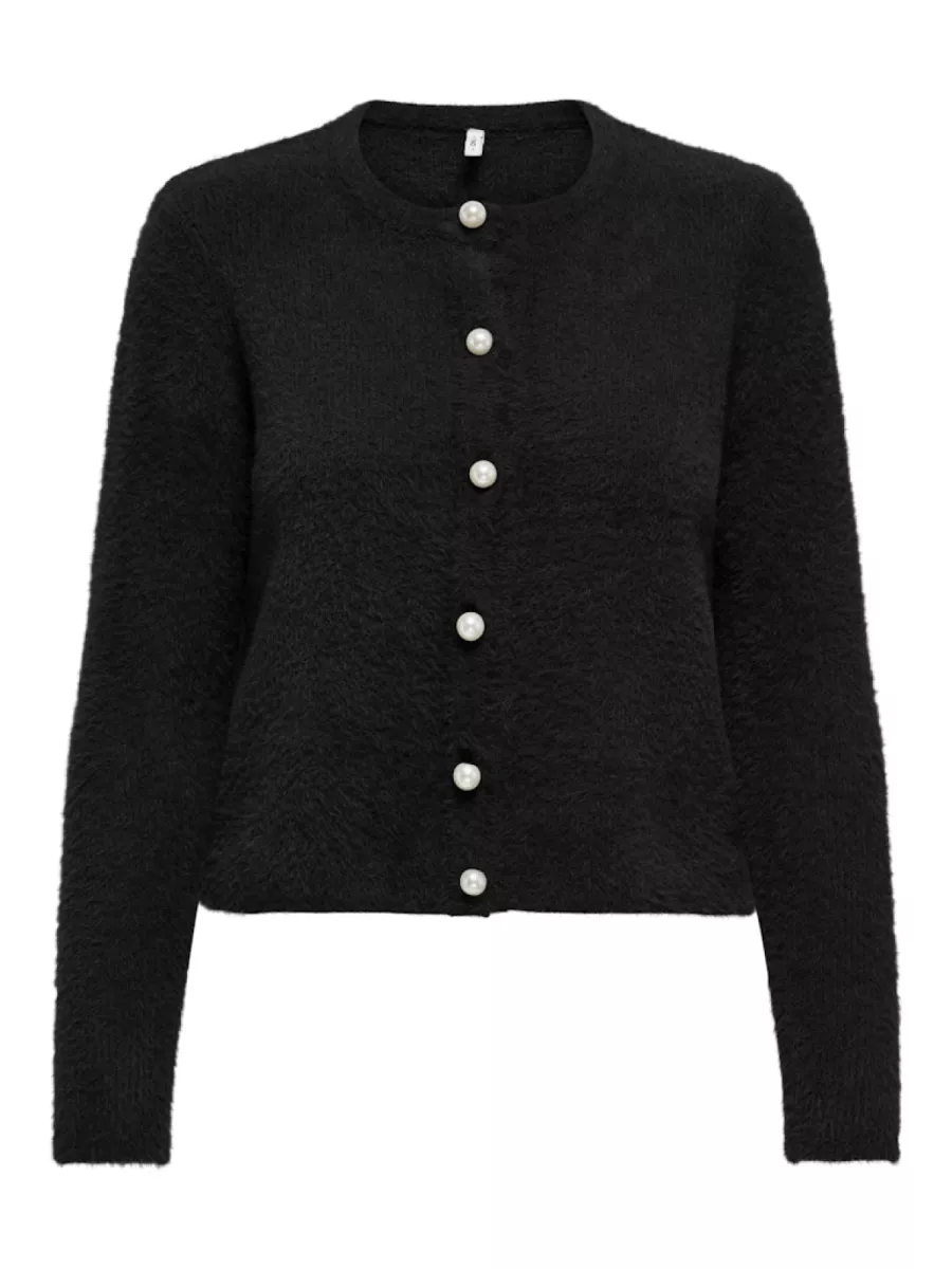 ONLY-ONLPETRA LS PEARL O-NECK CARDI CC K-15350655--BLACK