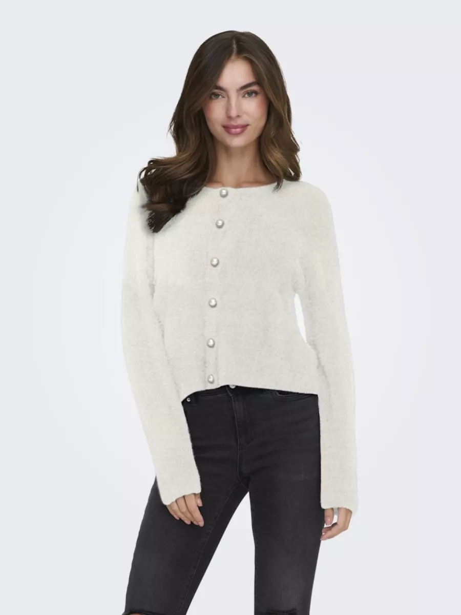 ONLY-ONLPETRA LS PEARL O-NECK CARDI CC K-15350655-Cloud Dancer-CREME