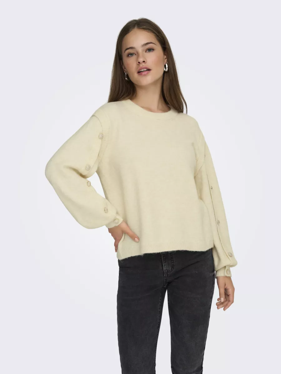 ONLY-ONLRENE LIFE LS BUTTON O-NECK CS KN-15358576-Egret-CREME