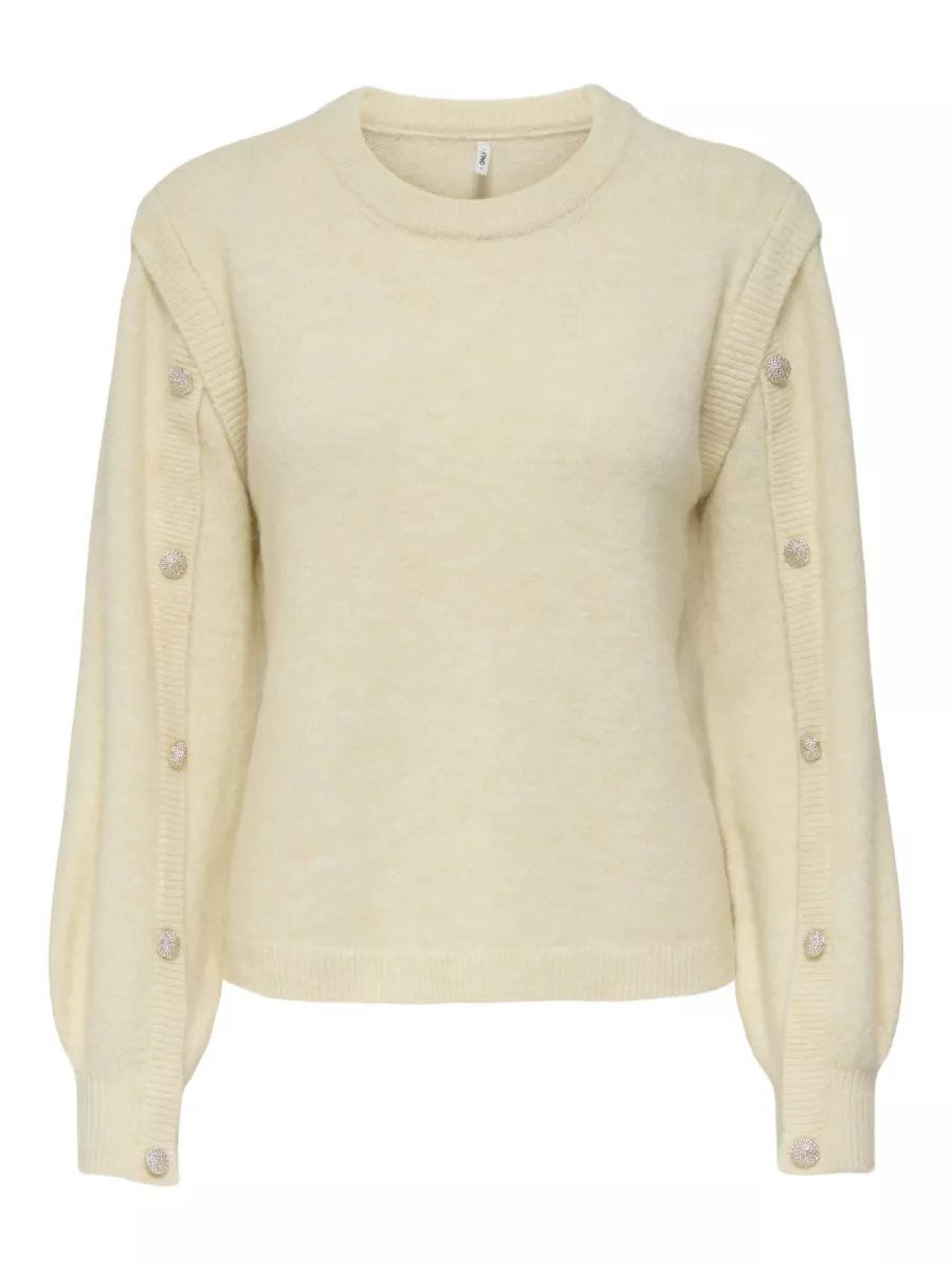 ONLY-ONLRENE LIFE LS BUTTON O-NECK CS KN-15358576-Egret-CREME