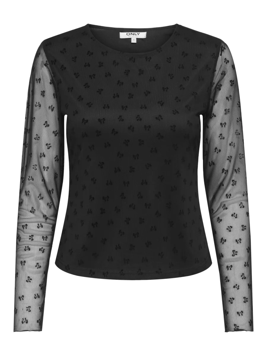 ONLY-ONLSIENA MESH FLOCK L/S TOP WVN-15362924-Black-BLACK