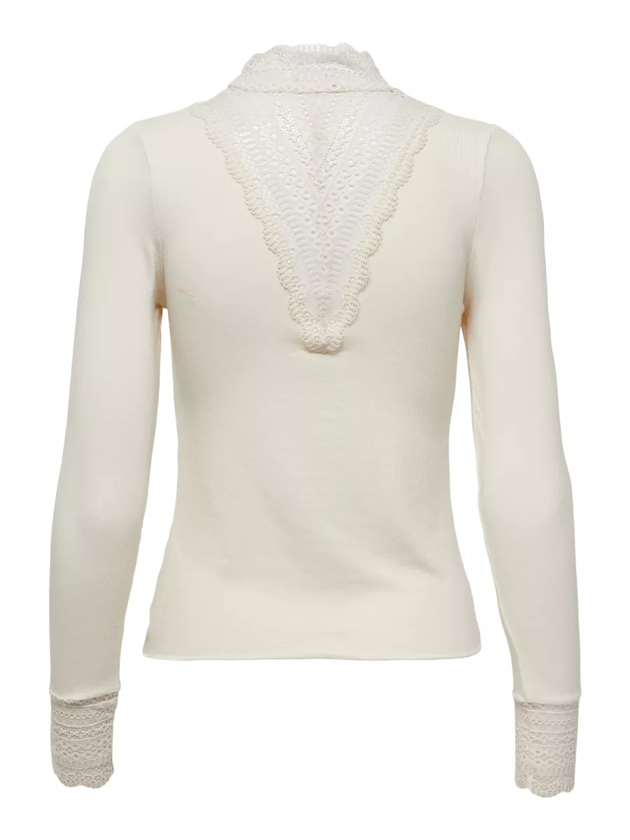 ONLY-ONLTILDE L/S HIGH NECK LACE TOP JRS-15207788-Birch-CREME