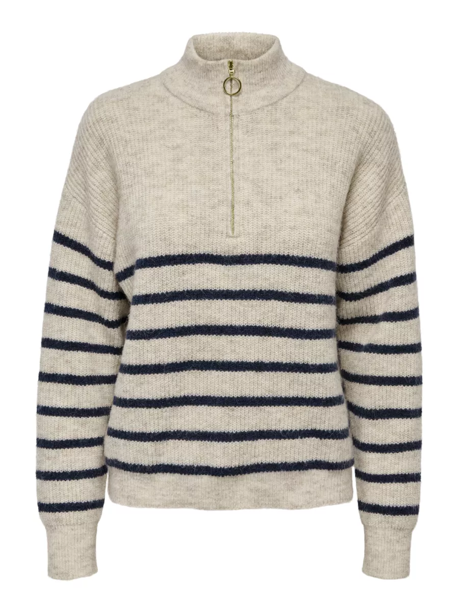 ONLY-ONLTOKYO L/S ZIP PULLOVER KNT NOOS-15282472-Pumice Stone-STONE