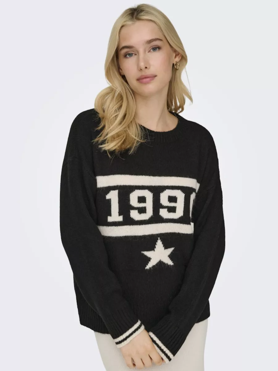 ONLY-ONLTRAIN LS TEXT O-NECK CC KNT-15350823-Black-BLACK