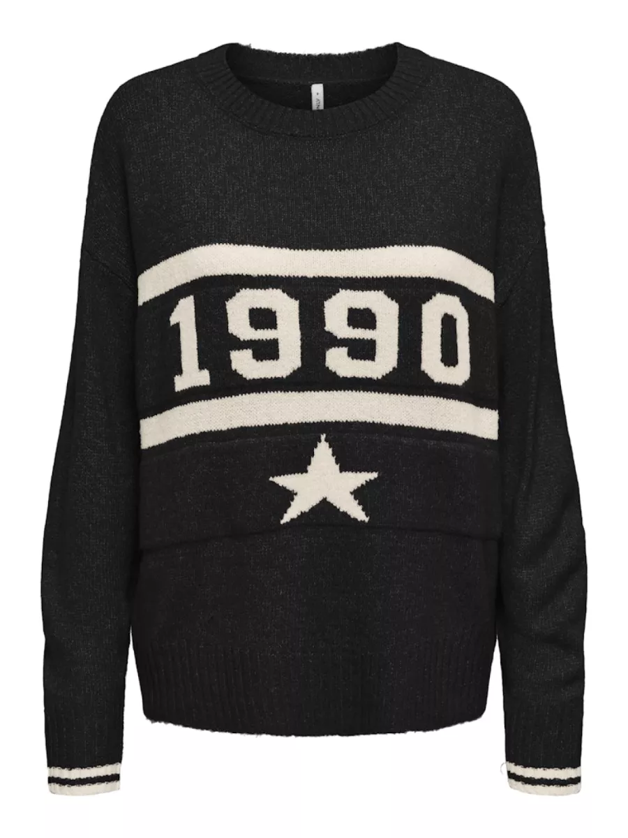 ONLY-ONLTRAIN LS TEXT O-NECK CC KNT-15350823-Black-BLACK