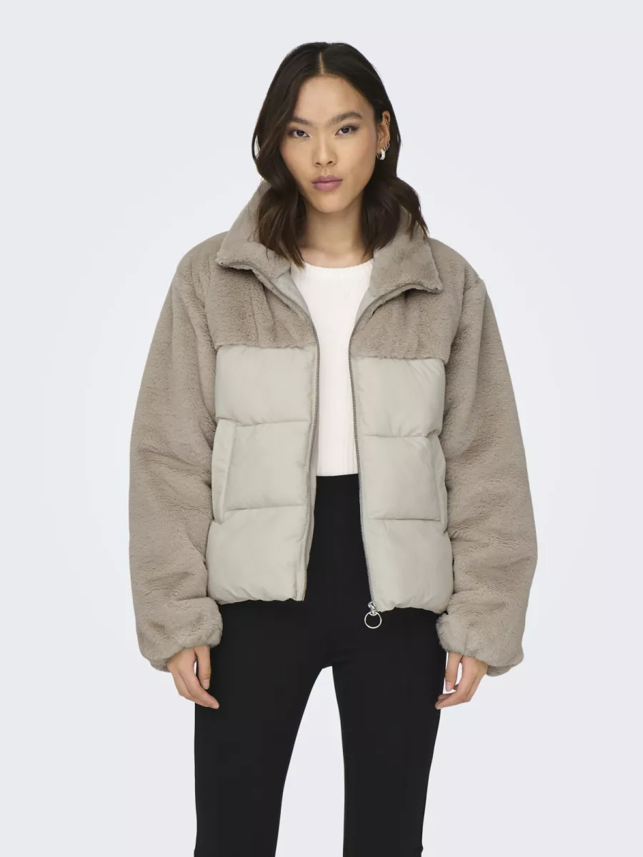 ONLY-ONLWANJA FUR PUFFER MIX JACKET CC O-15292945-Moonbeam-ECRU
