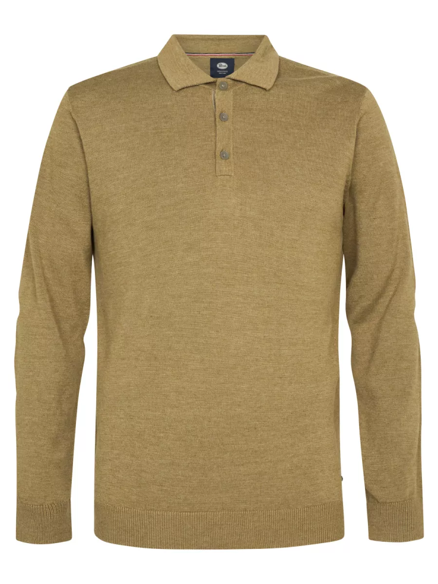 PETROL INDUSTRIES-Men Knitwear Polo-M-3050-KWC204-7146 Tan-LICHT BRUIN